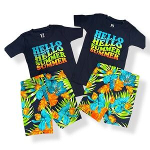 PJ Place Summer Twin Toddler Boys Outfit Tropical Shirt Shorts Set Bundle 3T NWT